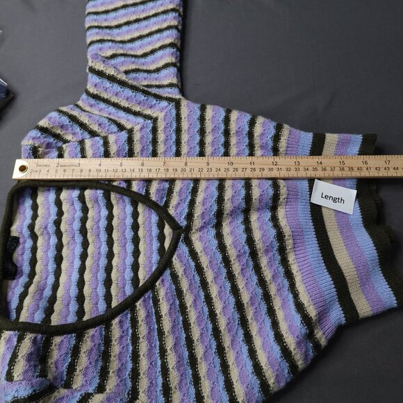 Womens Sweater Large Purple Green Cropped Y2K Bubble Sleeve Retro Preppy Indie - Picture 9 of 10